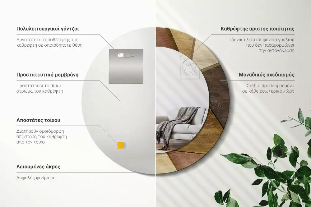 Kerek tükör fali dísz Geometrikus fa 3D