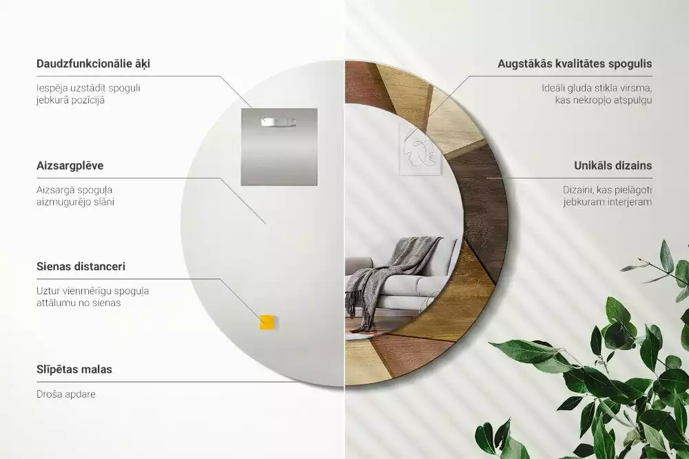 Kerek tükör fali dísz Geometrikus fa 3D