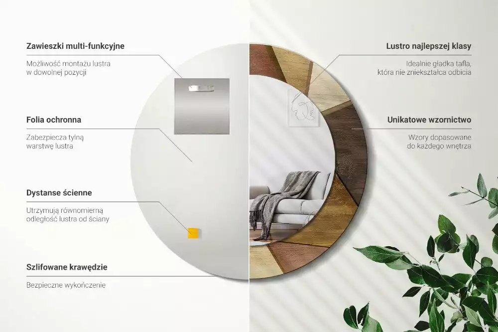 Kerek tükör fali dísz Geometrikus fa 3D