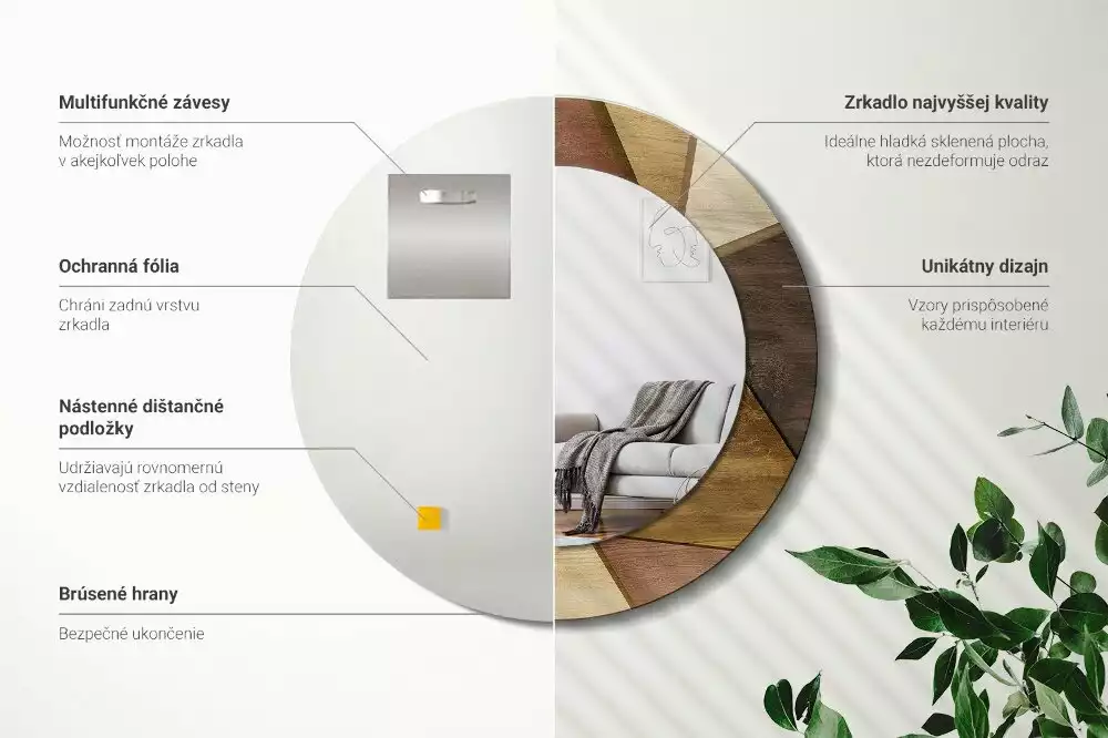 Kerek tükör fali dísz Geometrikus fa 3D