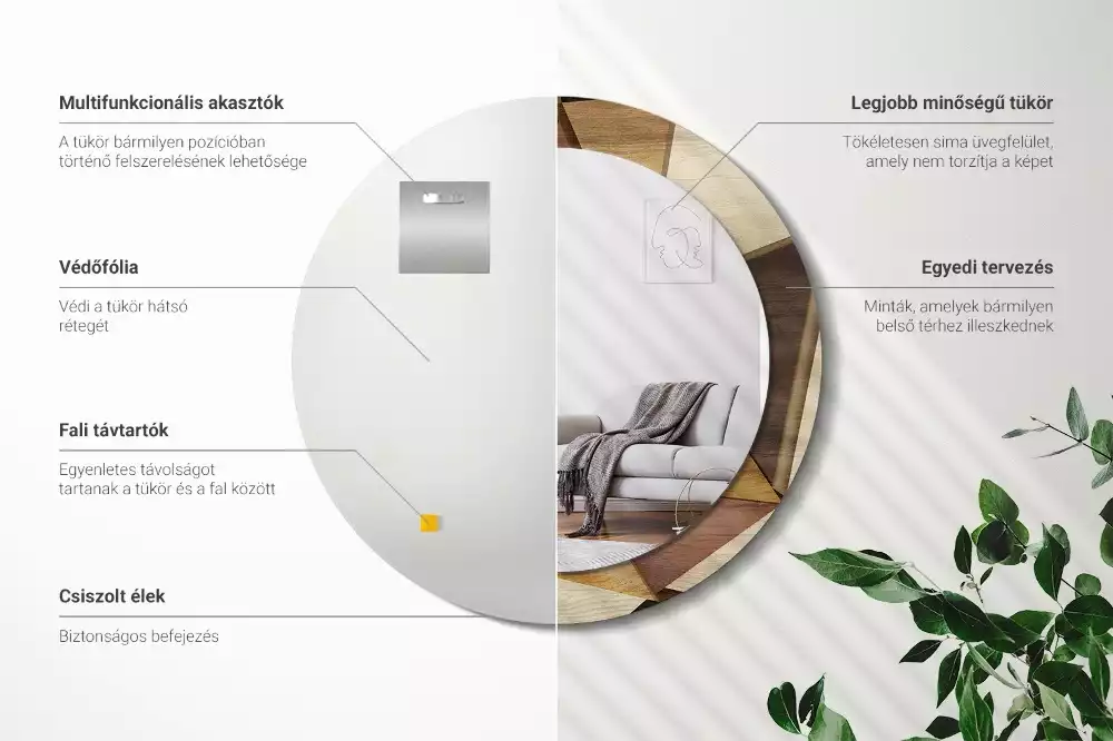 Kerek tükör fali dísz Geometrikus fa 3D