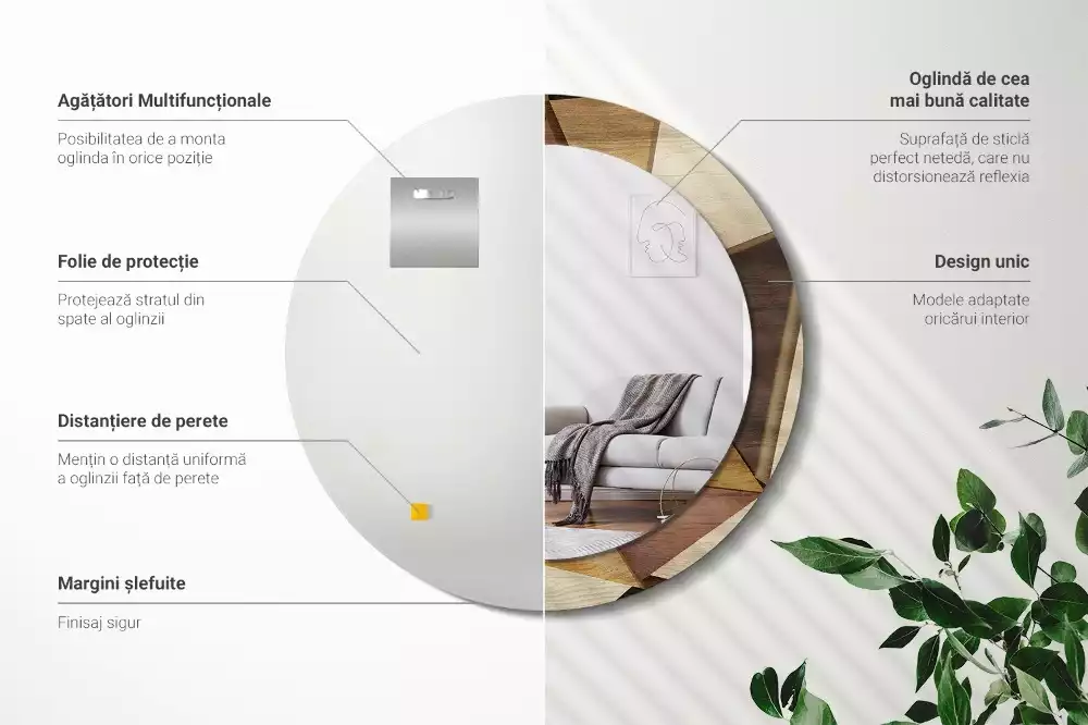 Kerek tükör fali dísz Geometrikus fa 3D