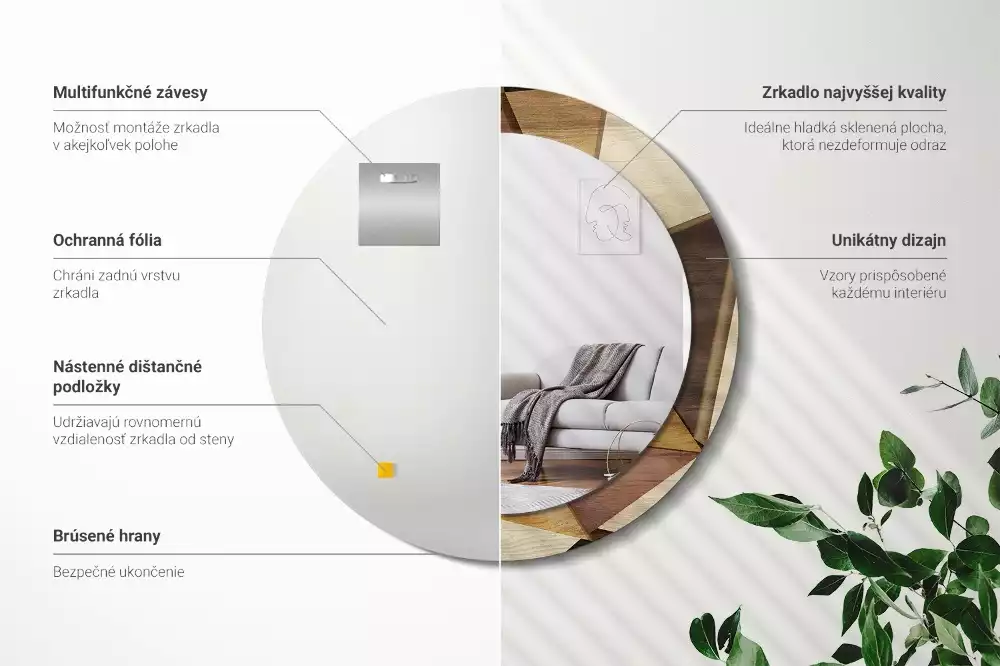 Kerek tükör fali dísz Geometrikus fa 3D