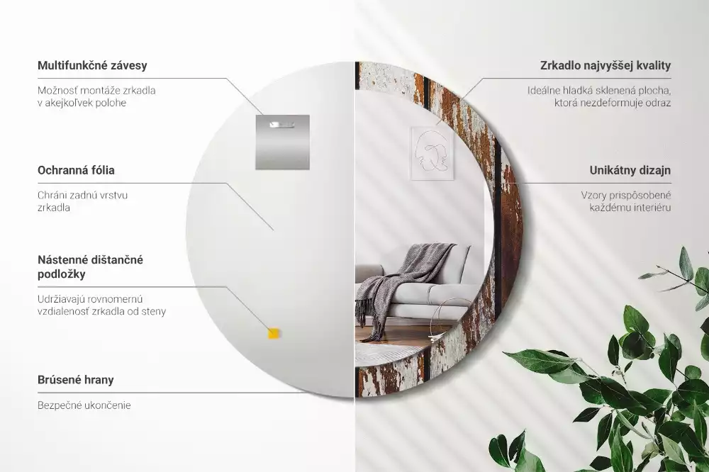 Kerek tükör fali dísz Sötét vintage fa