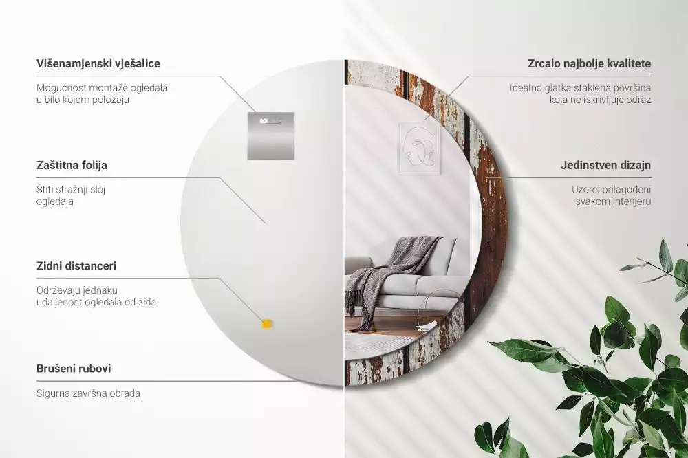 Kerek tükör fali dísz Sötét vintage fa