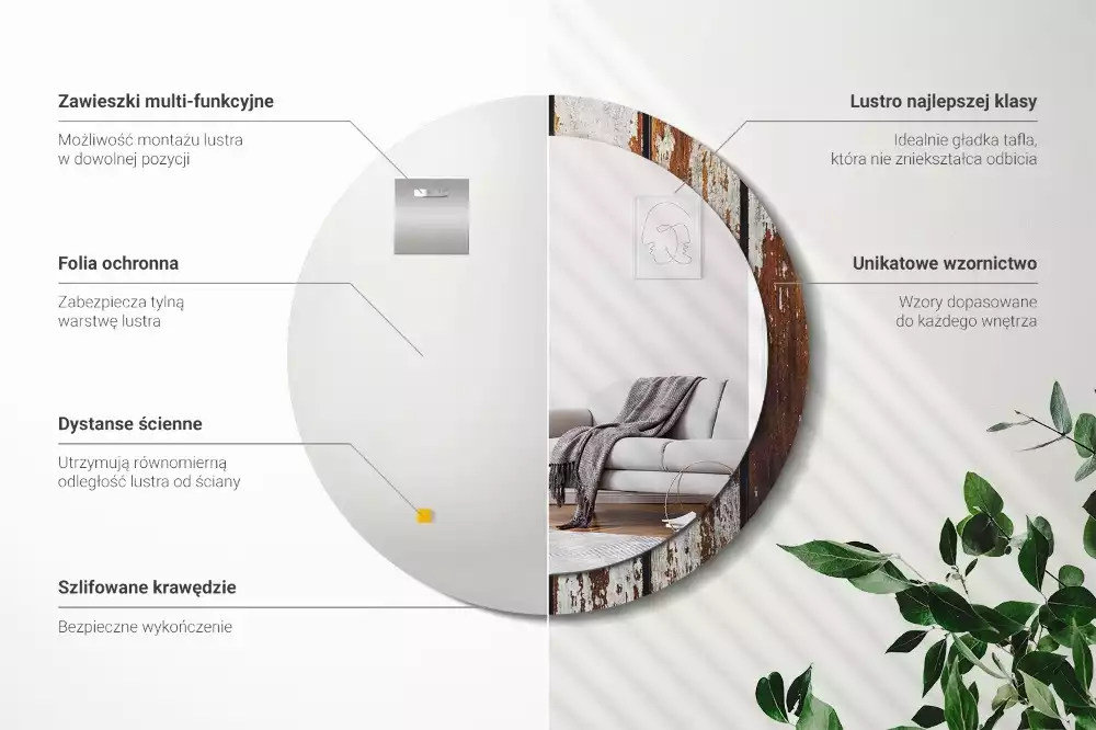 Kerek tükör fali dísz Sötét vintage fa