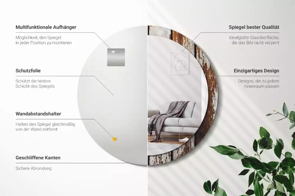 Kerek tükör fali dísz Sötét vintage fa