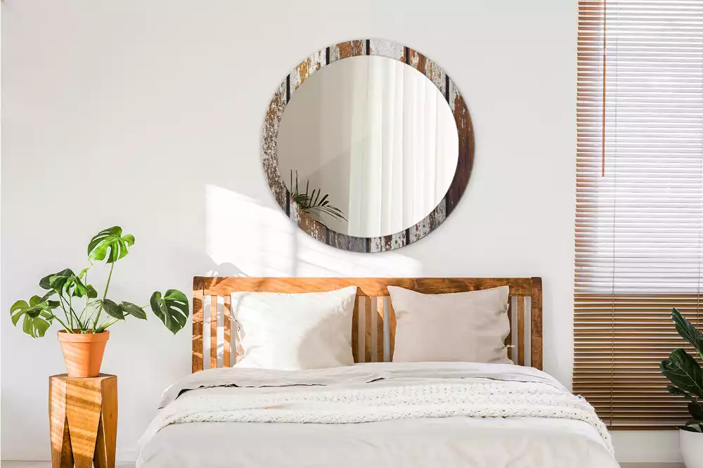 Kerek tükör fali dísz Sötét vintage fa