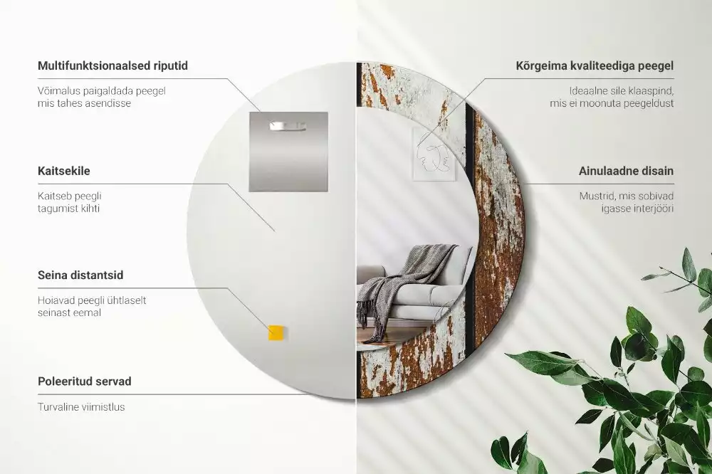 Kerek tükör fali dísz Sötét vintage fa