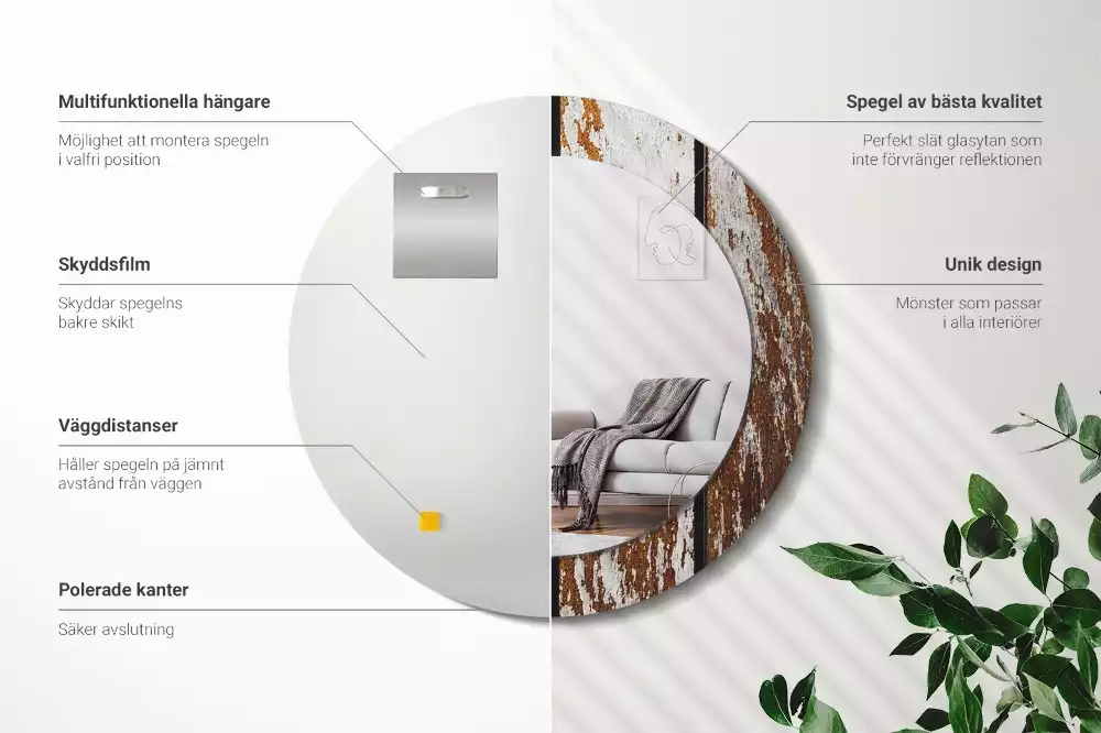 Kerek tükör fali dísz Sötét vintage fa