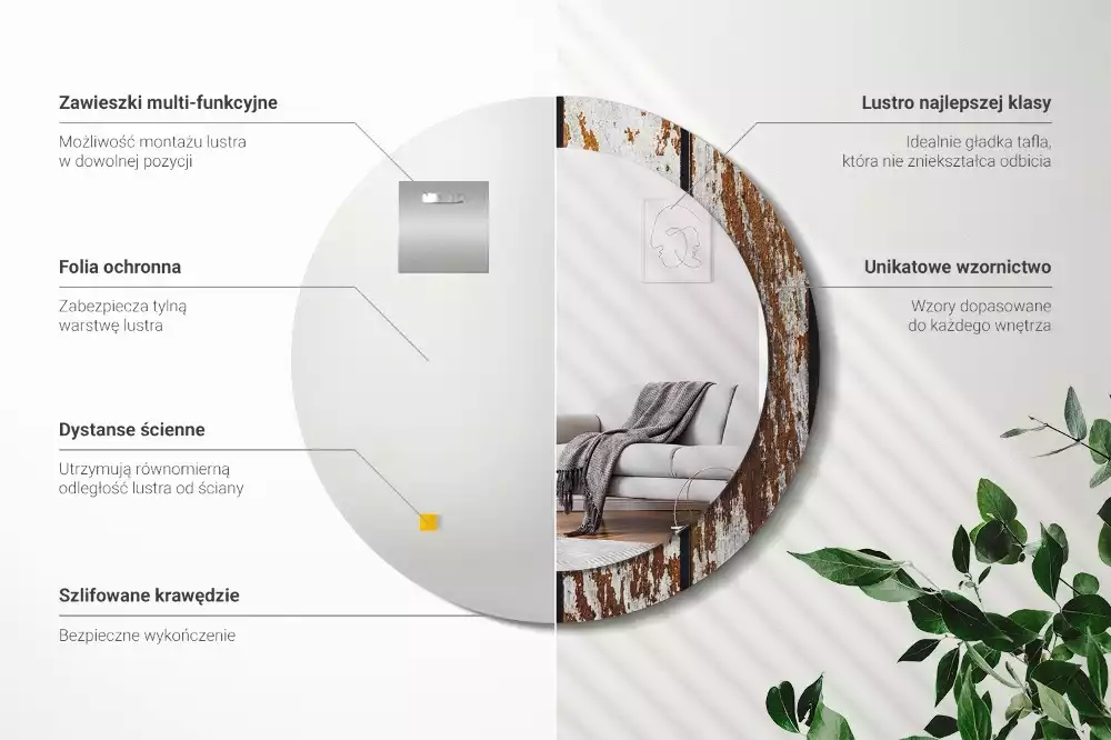 Kerek tükör fali dísz Sötét vintage fa