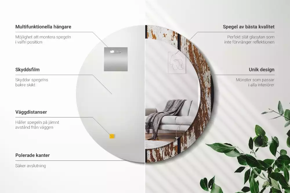 Kerek tükör fali dísz Sötét vintage fa