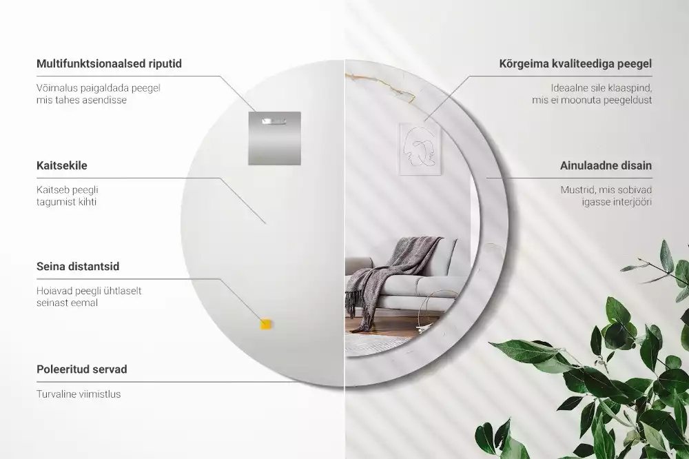 Kerek tükör fali dísz Fehér márvány