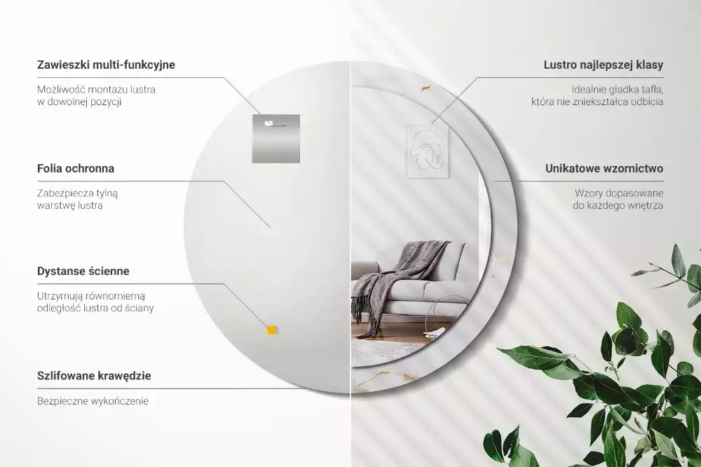 Kerek tükör fali dísz Fehér márvány