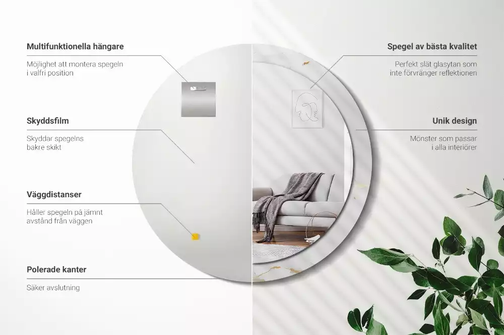 Kerek tükör fali dísz Fehér márvány