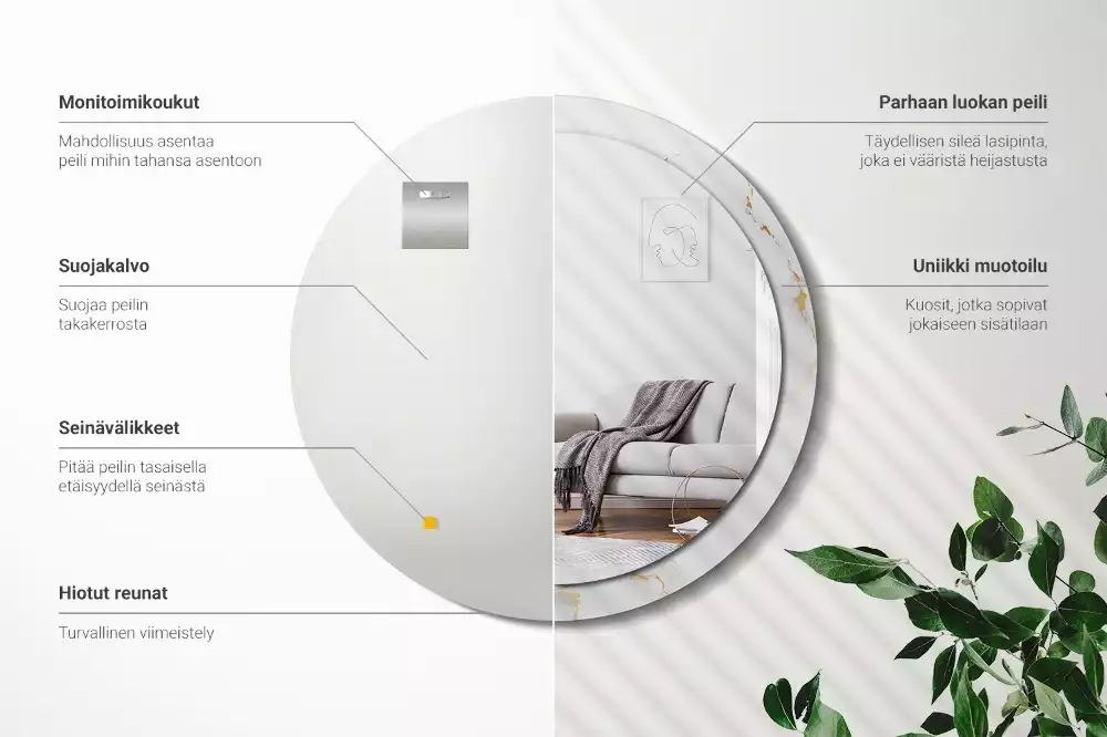 Kerek tükör fali dísz Fehér márvány