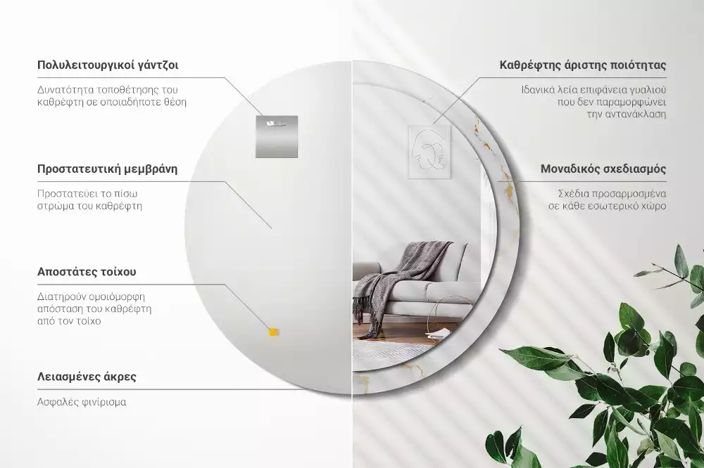 Kerek tükör fali dísz Fehér márvány