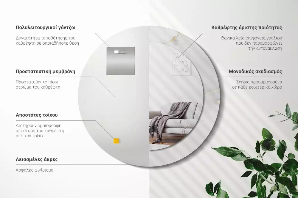 Kerek tükör fali dísz Fehér márvány