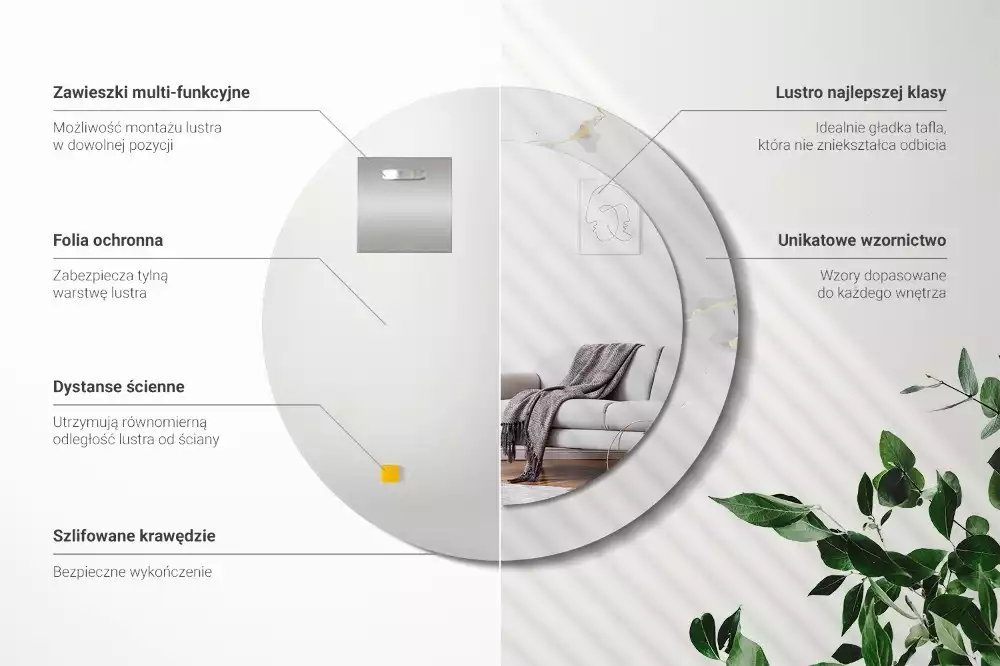 Kerek tükör fali dísz Fehér márvány