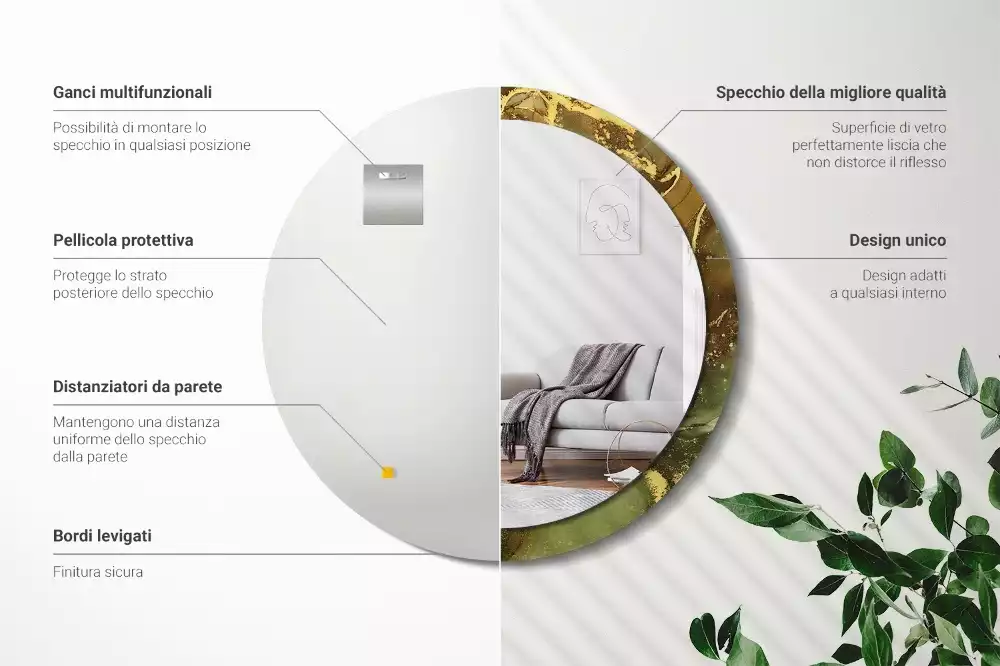 Kerek tükör fali dísz Fémes örvények