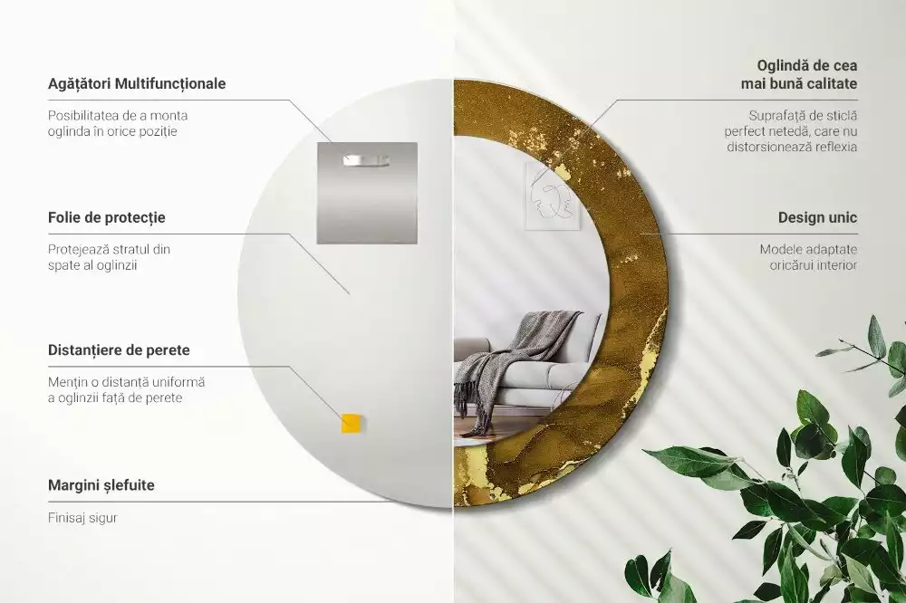 Kerek tükör fali dísz Fémes örvények