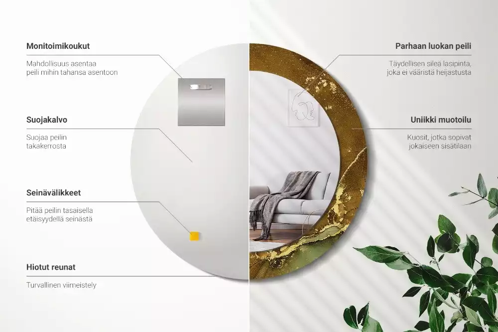 Kerek tükör fali dísz Fémes örvények