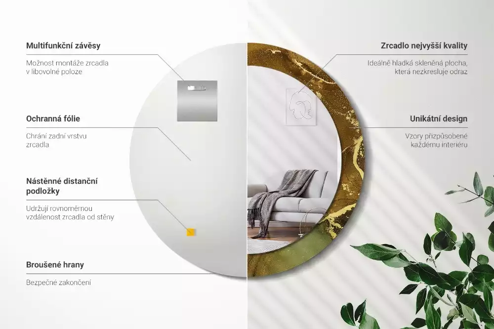 Kerek tükör fali dísz Fémes örvények