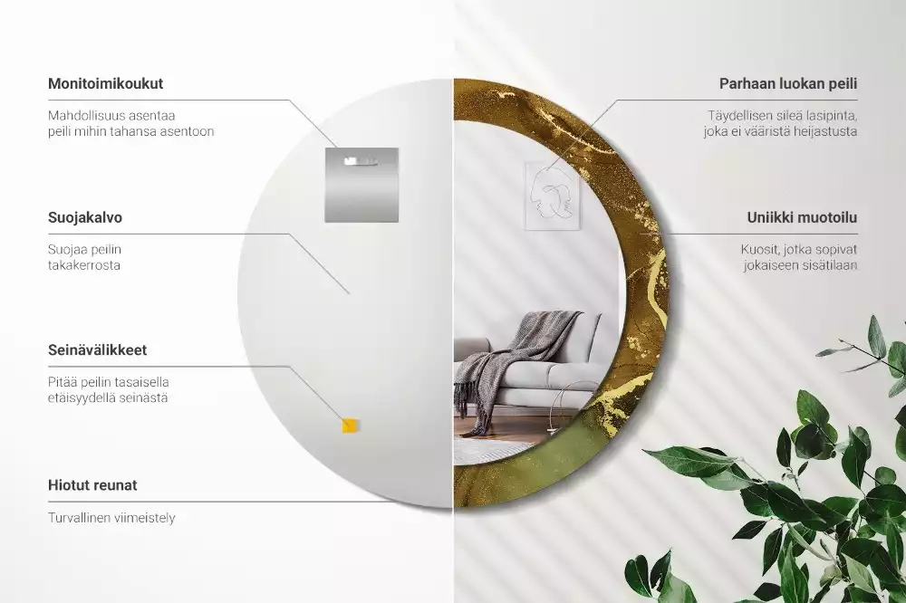 Kerek tükör fali dísz Fémes örvények