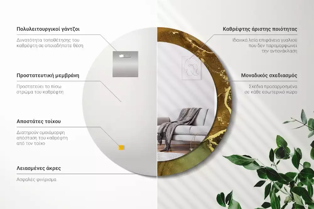 Kerek tükör fali dísz Fémes örvények