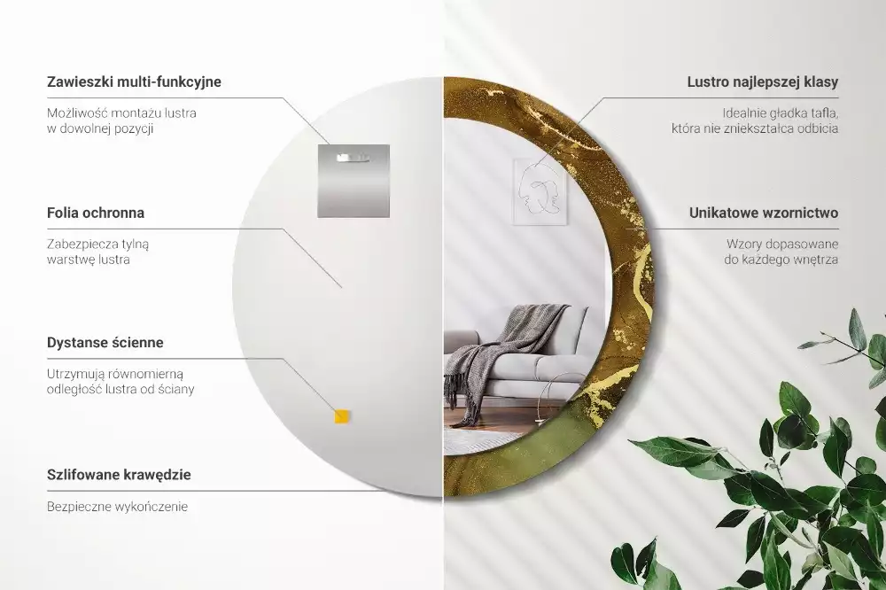 Kerek tükör fali dísz Fémes örvények