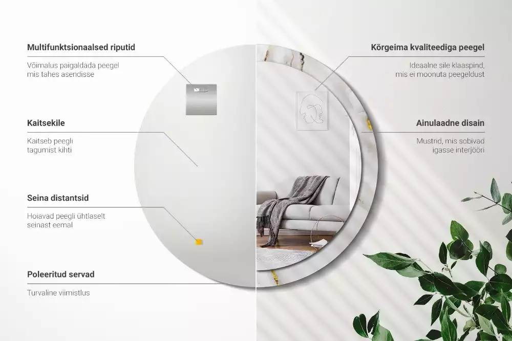 Kerek tükör fali dísz Fényes márvány