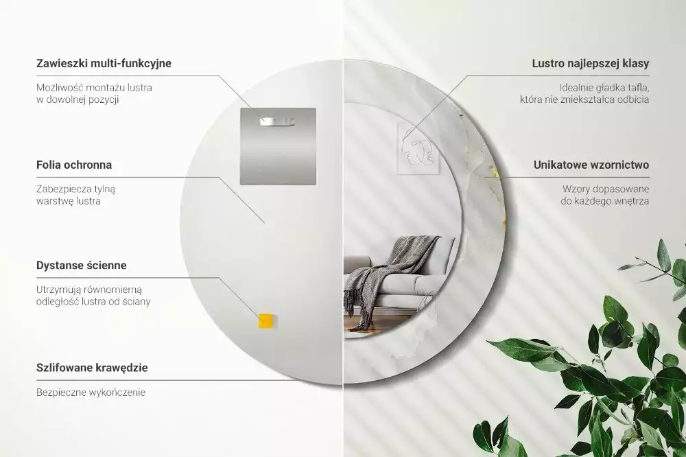 Kerek tükör fali dísz Fényes márvány