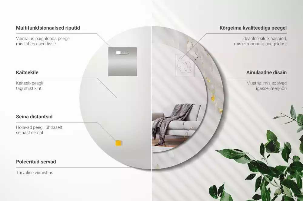 Kerek tükör fali dísz Fényes márvány