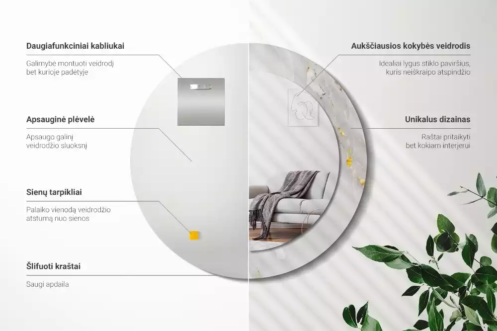 Kerek tükör fali dísz Fényes márvány