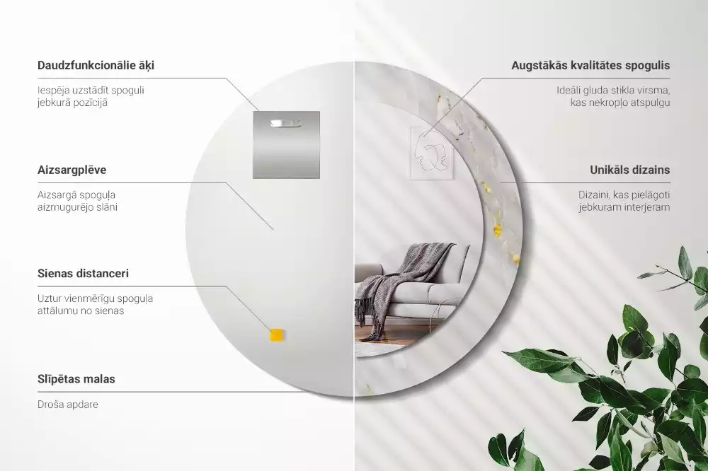 Kerek tükör fali dísz Fényes márvány