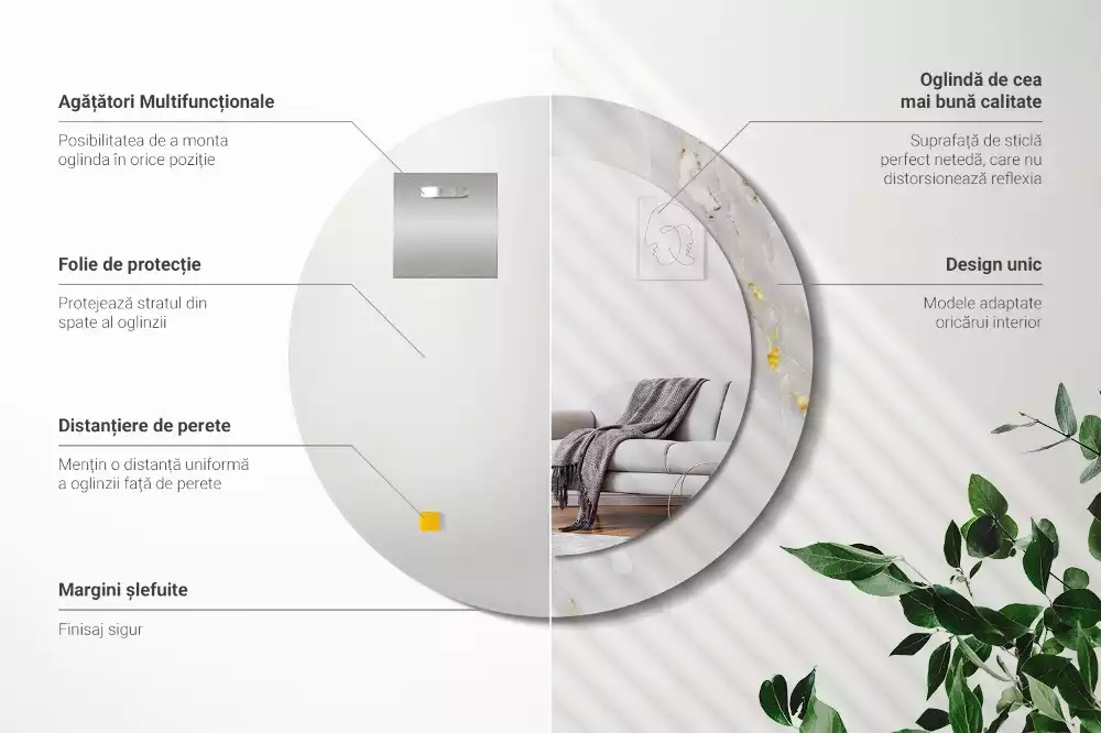 Kerek tükör fali dísz Fényes márvány