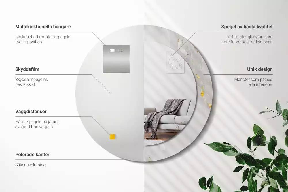 Kerek tükör fali dísz Fényes márvány