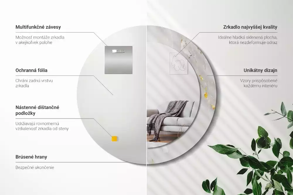 Kerek tükör fali dísz Fényes márvány