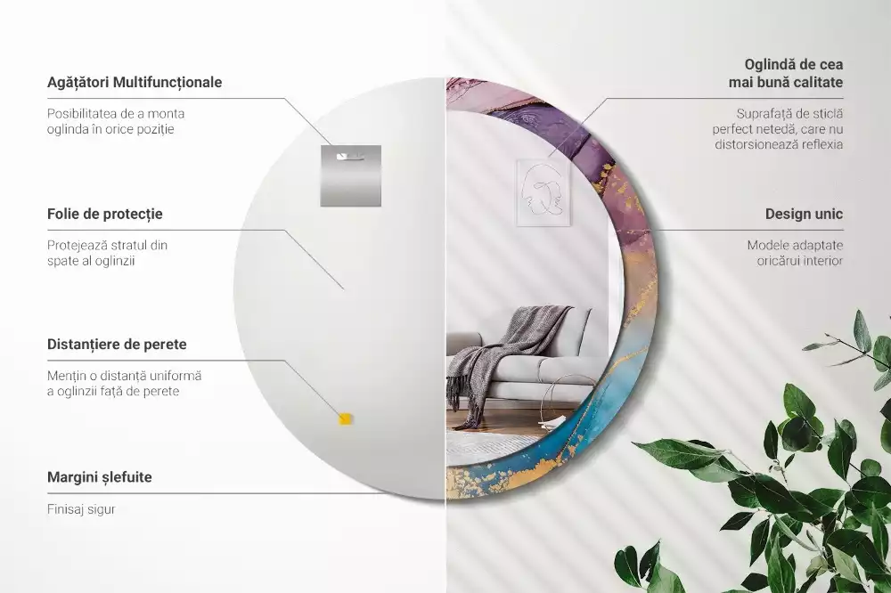 Kerek tükör fali dísz Márvány kő