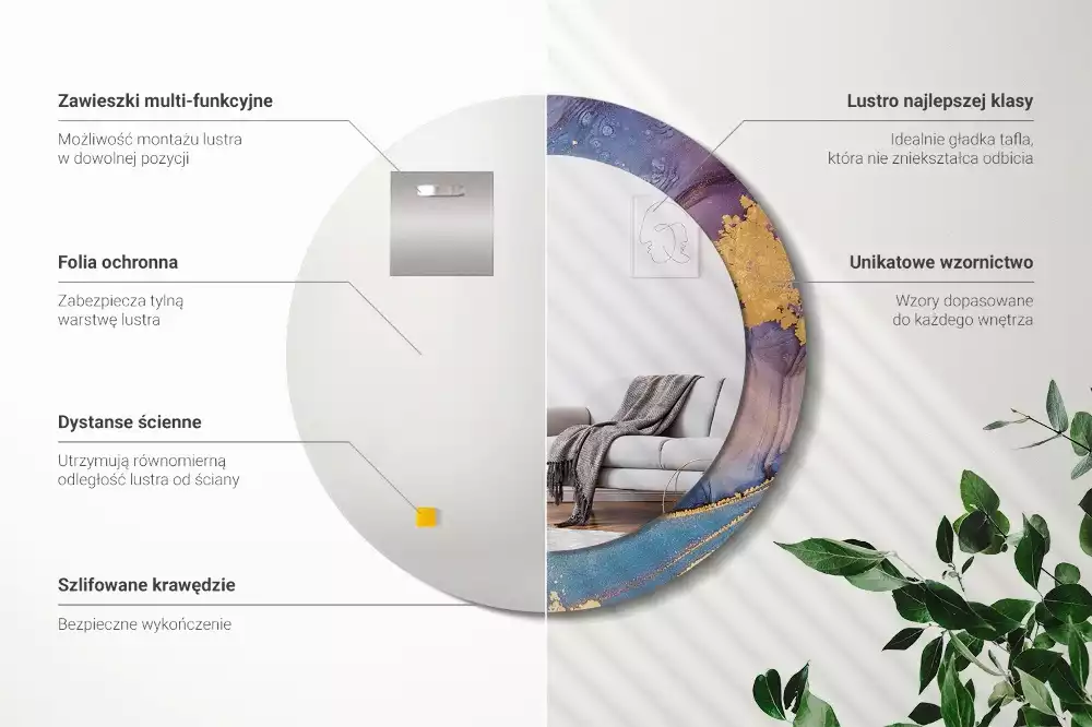 Kerek tükör fali dísz Márvány kő