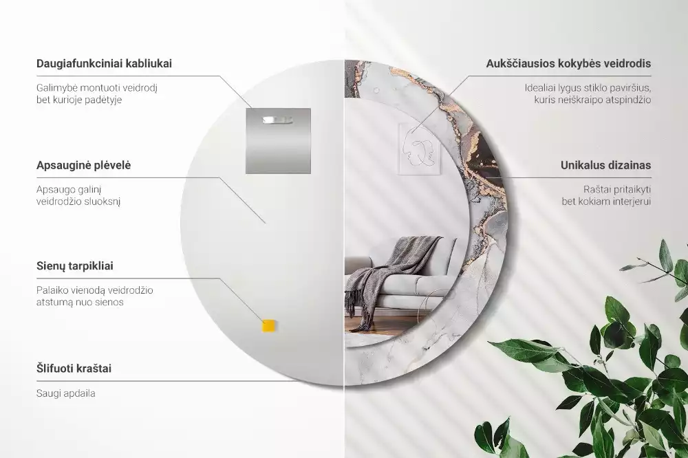 Kerek tükör fali dísz Absztrakt márvány