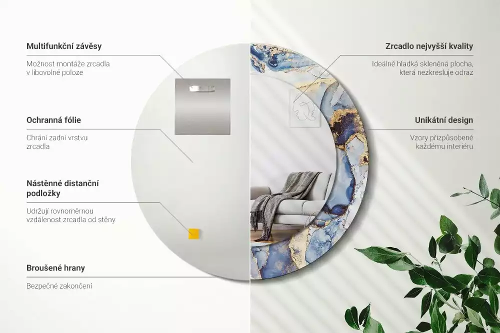 Kerek tükör fali dísz Absztrakt művészet