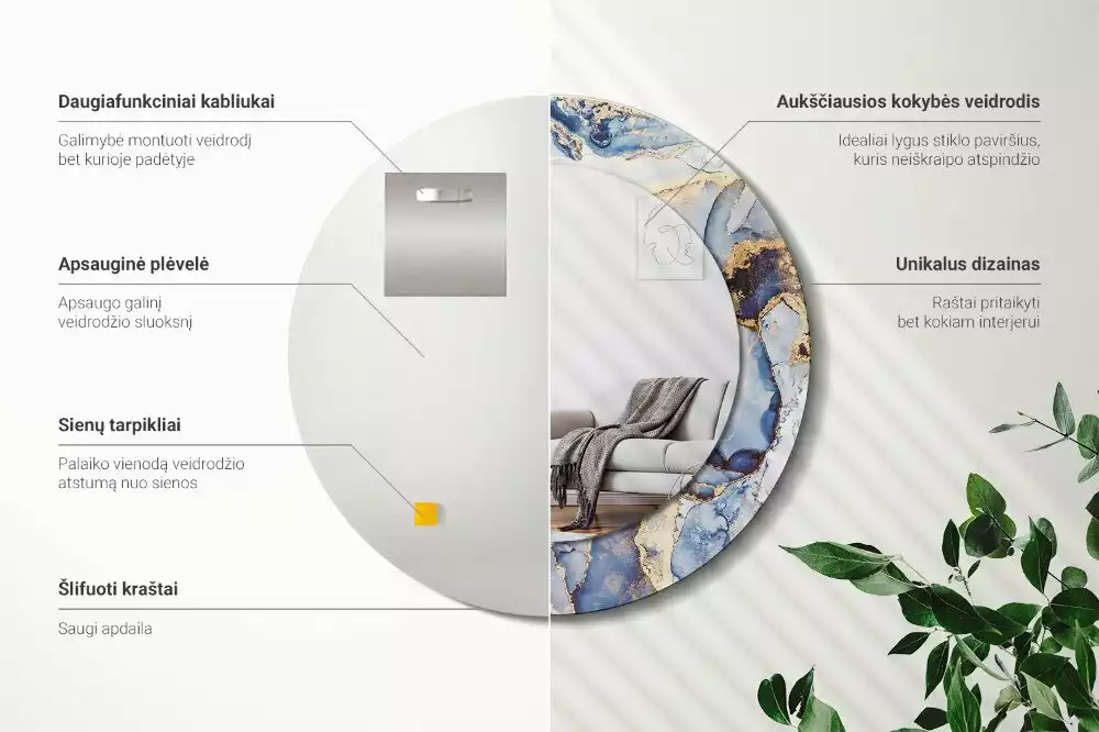 Kerek tükör fali dísz Absztrakt művészet