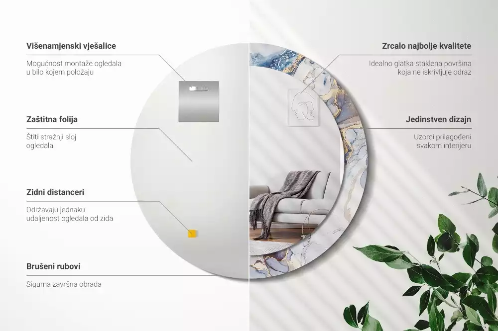 Kerek tükör fali dísz Absztrakt művészet