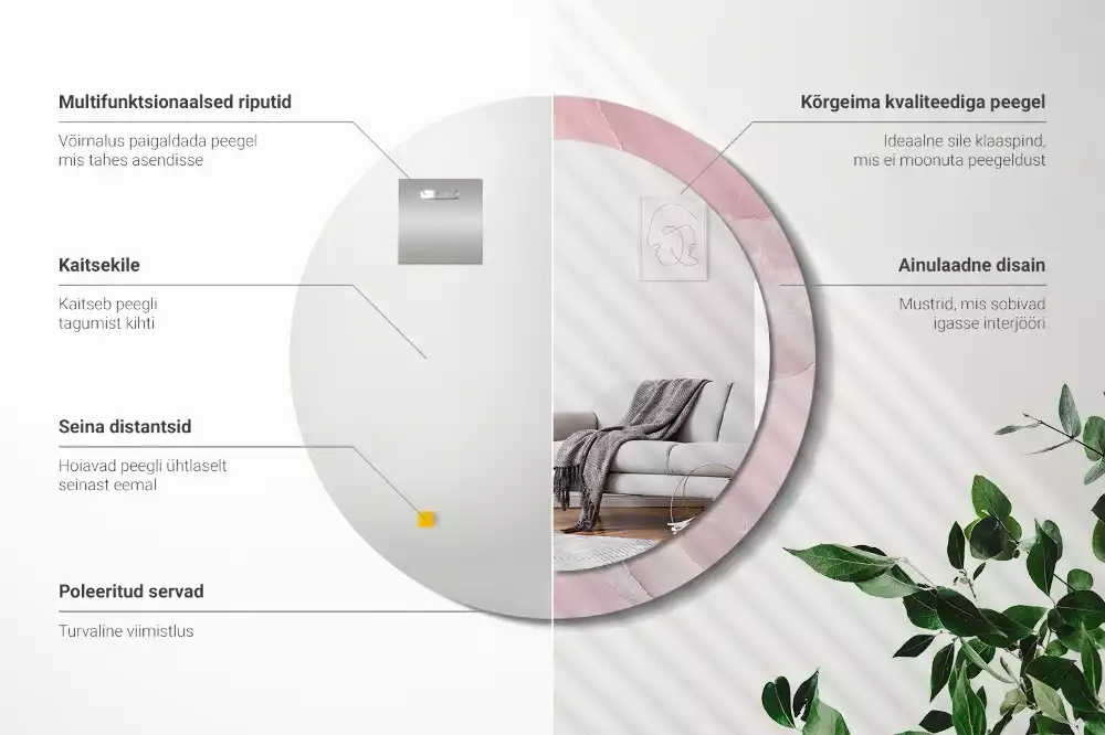 Kerek tükör fali dísz Rózsaszín kő