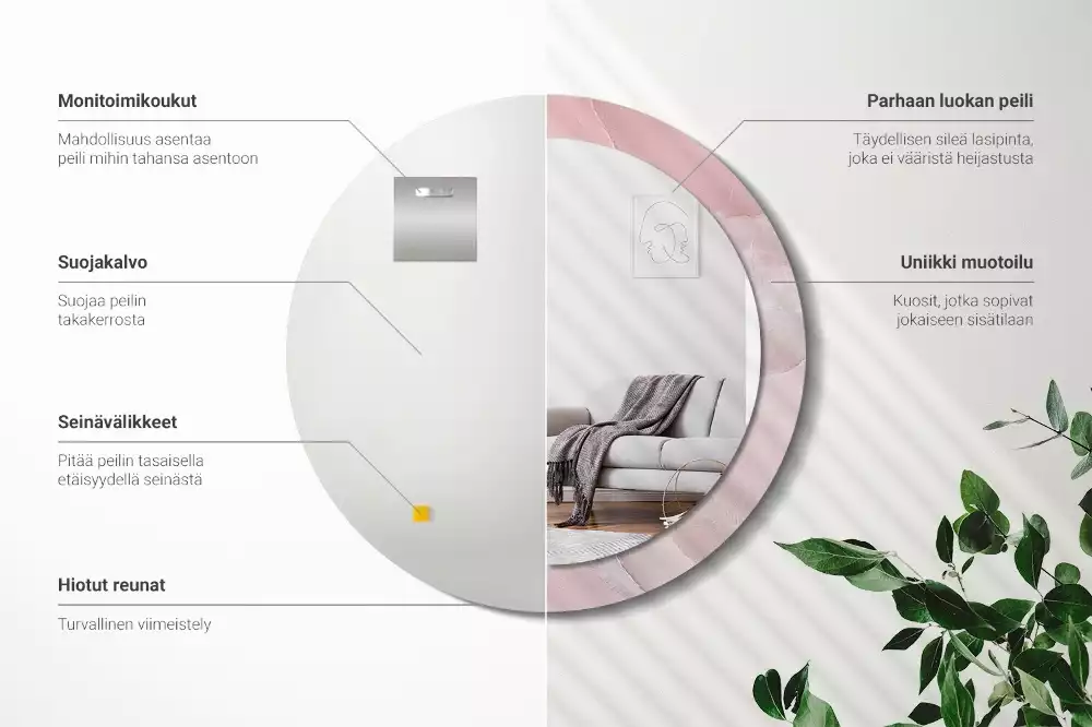 Kerek tükör fali dísz Rózsaszín kő