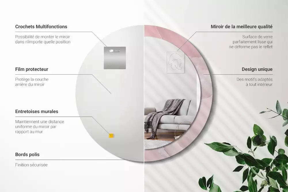 Kerek tükör fali dísz Rózsaszín kő