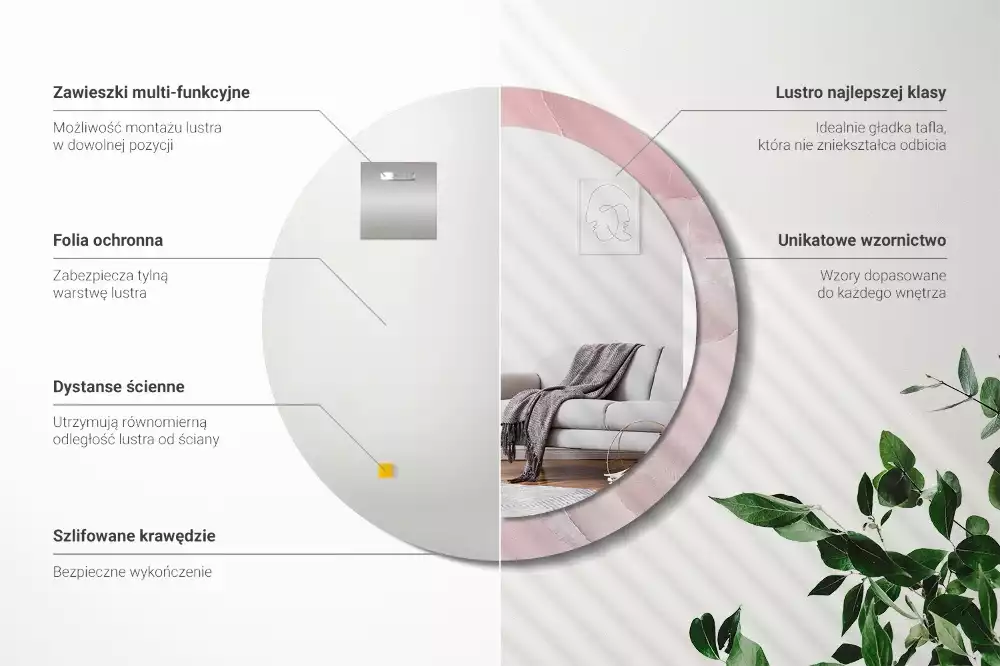 Kerek tükör fali dísz Rózsaszín kő