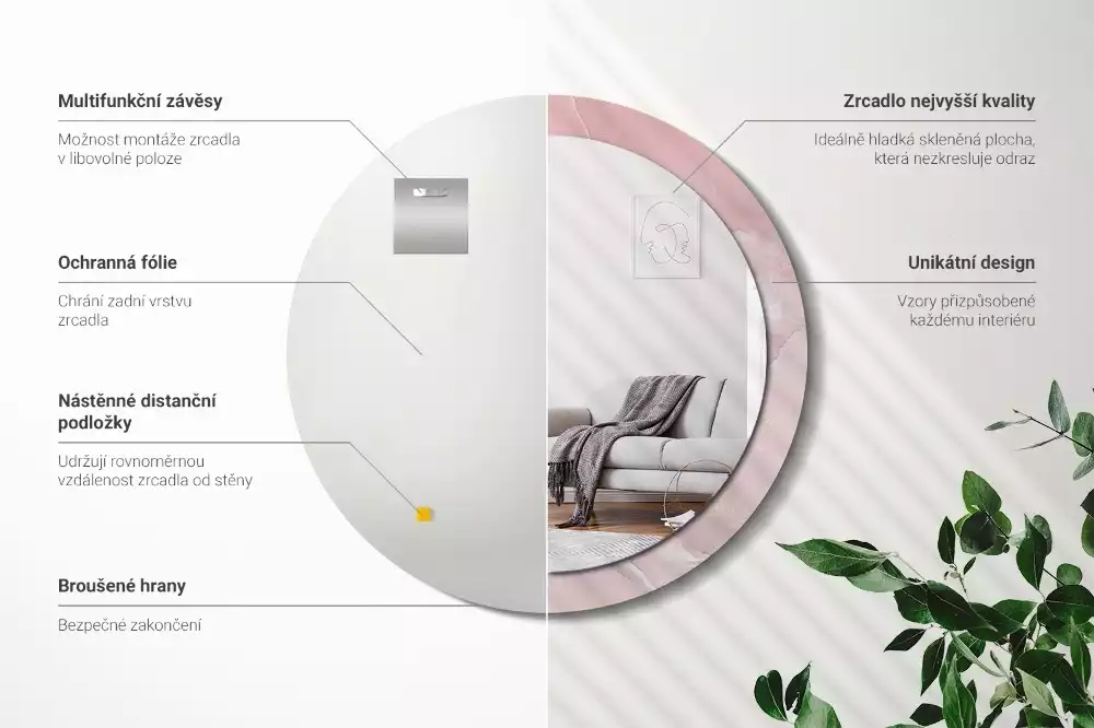 Kerek tükör fali dísz Rózsaszín kő