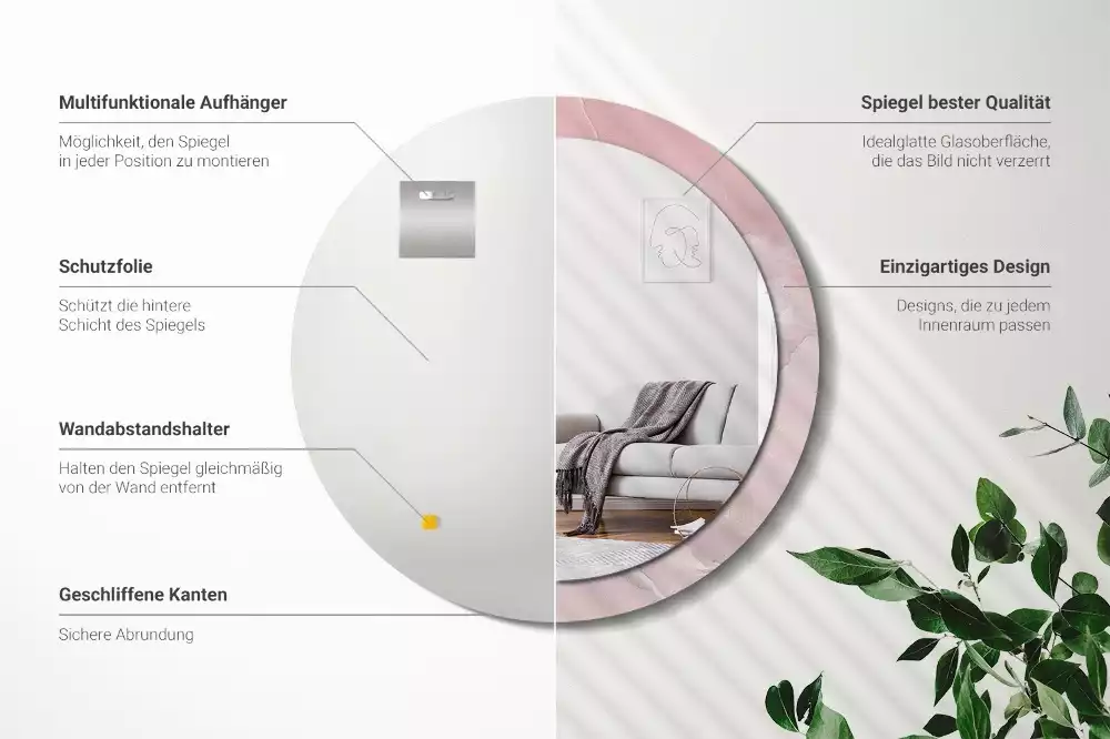 Kerek tükör fali dísz Rózsaszín kő